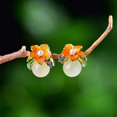 Anting-anting anggrek liontin panjang mutiara air bening bunga plum #925 perak murni bertatahkan giok Hetian, ukuran giok: 10*10, termasuk biaya pengiriman dan pajak.