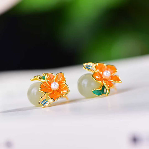 Anting-anting anggrek liontin panjang mutiara air bening bunga plum #925 perak murni bertatahkan giok Hetian, ukuran giok: 10*10, termasuk biaya pengiriman dan pajak.