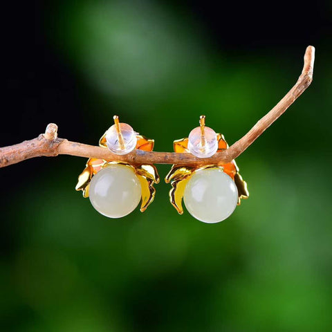 Anting-anting anggrek liontin panjang mutiara air bening bunga plum #925 perak murni bertatahkan giok Hetian, ukuran giok: 10*10, termasuk biaya pengiriman dan pajak.