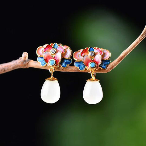 🌷🌷🌷5112-2# Anting pendek perak sterling 925 bertatahkan giok Hetian dengan liontin bunga teratai Dunhuang. Desain yang unik dan baru, pengerjaan yang sangat indah, sungguh luar biasa. Dimensi giok: 7*10 mm. Biaya pengiriman dan pajak sudah termasuk.