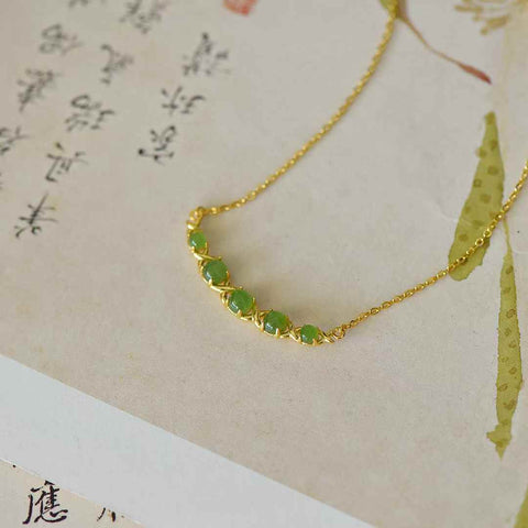 10880-2# 925 Sterling Silver Inlaid Hetian Jadeite Bulat Berbentuk Drum Kalung Perak Polos (Emas Tebal) Spesifikasi Jadeite: (4*4) Termasuk biaya pengiriman dan pajak.