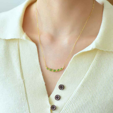 10880-2# 925 Sterling Silver Inlaid Hetian Jadeite Bulat Berbentuk Drum Kalung Perak Polos (Emas Tebal) Spesifikasi Jadeite: (4*4) Termasuk biaya pengiriman dan pajak.
