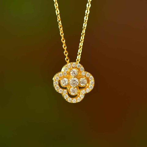 3408-2# Kalung Semanggi Empat Daun Perak Sterling 925 dengan Tatahan Zirkonia Penuh, (Emas) Jadeite hangat dan halus, desain baru dan unik, termasuk biaya pengiriman dan pajak.