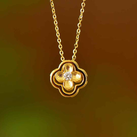 3408-2# Kalung Semanggi Empat Daun Perak Sterling 925 dengan Tatahan Zirkonia Penuh, (Emas) Jadeite hangat dan halus, desain baru dan unik, termasuk biaya pengiriman dan pajak.