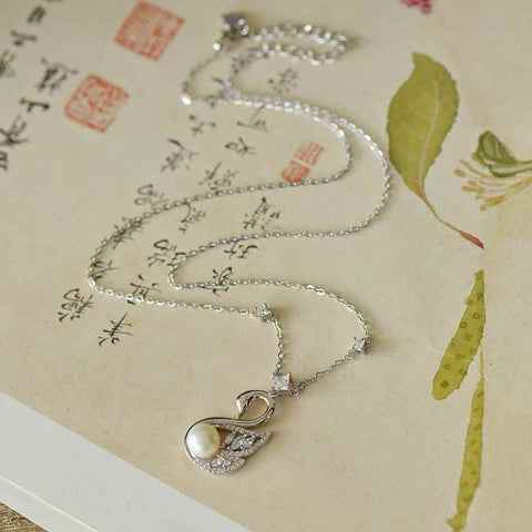 3415-2 Kalung Angsa Giok Hetian Giok Alami Ukuran 8 * 8mm Set dalam Gaya Perak 925 Termasuk pajak pengiriman