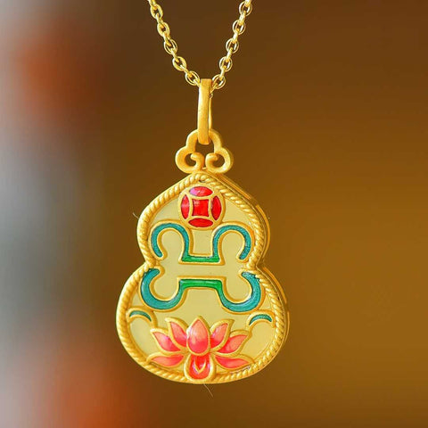 26766-6# 925 Liontin Labu Giok Hetian dan Enamel Teratai Bertahtakan Perak Sterling, termasuk biaya pengiriman dan pajak.