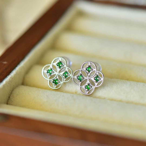 Anting Perak Polos 32026s925 Perak Sterling Bertahtakan Giok Bulat Semanggi Empat Daun (Batu Lepas): 2*2 (termasuk ongkos kirim dan pajak)