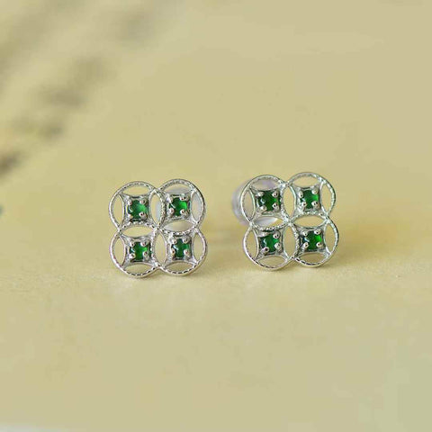 Anting Perak Polos 32026s925 Perak Sterling Bertahtakan Giok Bulat Semanggi Empat Daun (Batu Lepas): 2*2 (termasuk ongkos kirim dan pajak)
