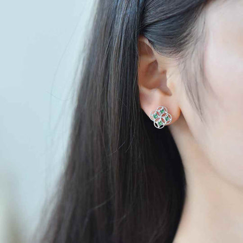 Anting Perak Polos 32026s925 Perak Sterling Bertahtakan Giok Bulat Semanggi Empat Daun (Batu Lepas): 2*2 (termasuk ongkos kirim dan pajak)