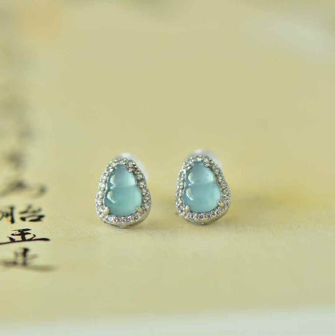 32024s925 Set Anting Labu Perak dengan Jadeite Biru (5*7) termasuk ongkos kirim dan pajak