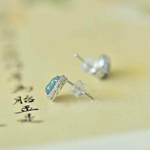32024s925 Set Anting Labu Perak dengan Jadeite Biru (5*7) termasuk ongkos kirim dan pajak