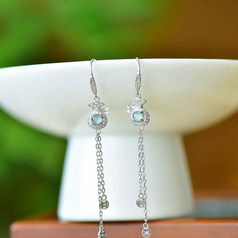 Anting-anting Kantong Uang Giok Biru Bertahtakan Perak 32028s925 (4*4) - Gratis Ongkir (Termasuk Ongkos Kirim dan Pajak)