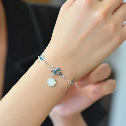 🌸🌸🌸8267#925 Gelang Ekor Phoenix Giok Hetian Bertahtakan Enamel Perak, gioknya hangat dan lembut, desainnya sederhana dan elegan. Biaya kirim dan pajak sudah termasuk.