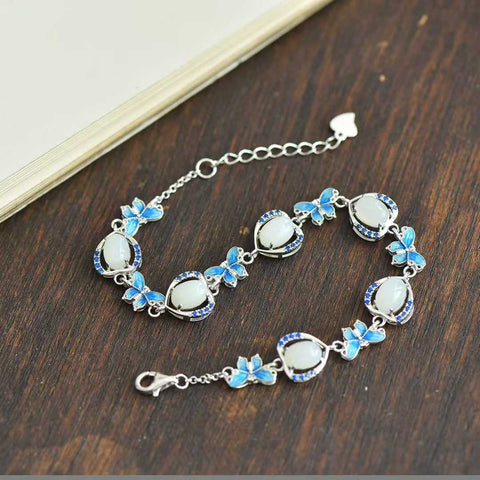 Gelang kupu-kupu giok Hetian tatahan perak 8301#925, desain sederhana, kualitas giok penuh, segar dan elegan, ukuran giok: 5*7, termasuk biaya pengiriman dan pajak.