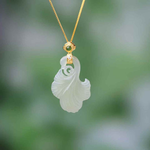 Liontin Kunci Ginkgo Ruyi Bahan Qinghai Giok Hetian Bertahtakan Perak 3810Q-2s925 (Batu Mentah): 26*36 cm (Termasuk ongkos kirim dan pajak)