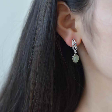 8015Q#s925 Anting-anting berbentuk bambu berbahan batu giok Hetian Qinghai bertahtakan perak Cabochon (Batu lepas): 6*8 cm, termasuk ongkos kirim dan pajak.