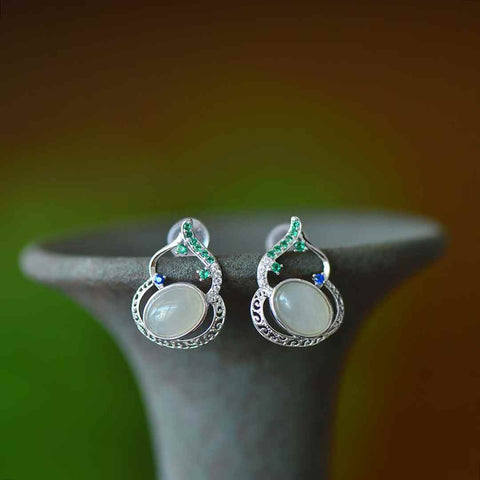 Anting-anting Zirkon Berbentuk Labu Bahan Cabochon Giok Hetian Qinghai Bertahtakan Perak 8045Q#s925 (6*8 cm, termasuk ongkos kirim dan pajak)