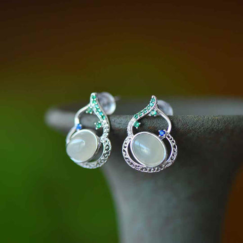 Anting-anting Zirkon Berbentuk Labu Bahan Cabochon Giok Hetian Qinghai Bertahtakan Perak 8045Q#s925 (6*8 cm, termasuk ongkos kirim dan pajak)