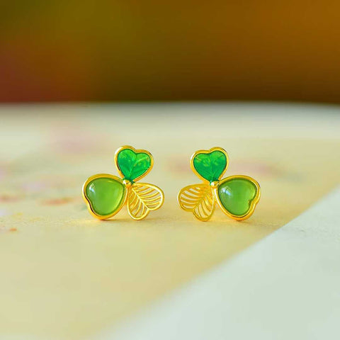 🌸🌸17027-2# Anting Perak Sterling S925 dengan Tatahan Giok Hetian - Desain yang Menggetarkan Hati 💕 Desain yang Menggetarkan Hati (Termasuk ongkos kirim dan pajak)