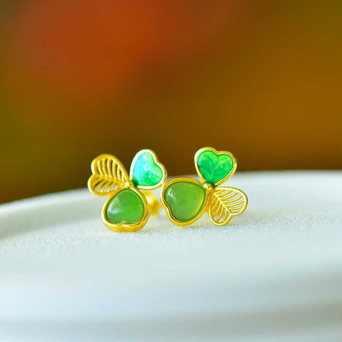 🌸🌸17027-2# Anting Perak Sterling S925 dengan Tatahan Giok Hetian - Desain yang Menggetarkan Hati 💕 Desain yang Menggetarkan Hati (Termasuk ongkos kirim dan pajak)