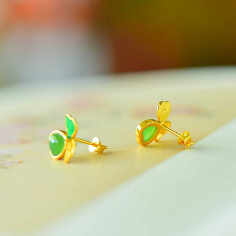 🌸🌸17027-2# Anting Perak Sterling S925 dengan Tatahan Giok Hetian - Desain yang Menggetarkan Hati 💕 Desain yang Menggetarkan Hati (Termasuk ongkos kirim dan pajak)