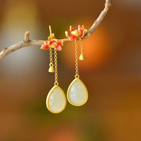7700-6# Anting-anting Perak Sterling 925 Bertatahkan Giok Hetian Bentuk Tetesan Air Mata, Ukuran Giok 10*14 cm, termasuk ongkos kirim dan pajak.