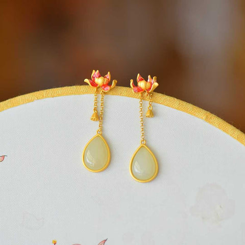 7700-6# Anting-anting Perak Sterling 925 Bertatahkan Giok Hetian Bentuk Tetesan Air Mata, Ukuran Giok 10*14 cm, termasuk ongkos kirim dan pajak.