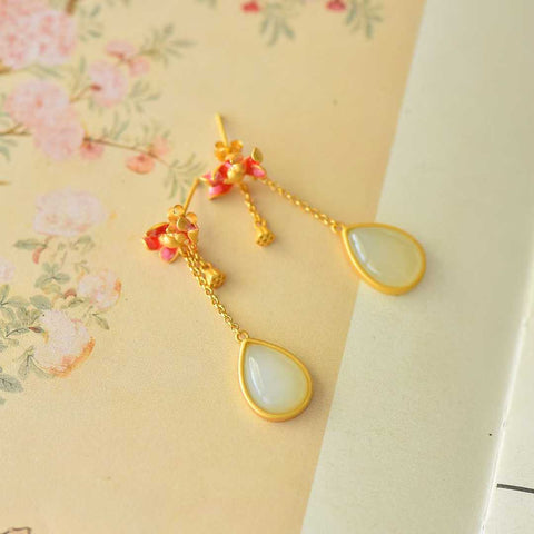 7700-6# Anting-anting Perak Sterling 925 Bertatahkan Giok Hetian Bentuk Tetesan Air Mata, Ukuran Giok 10*14 cm, termasuk ongkos kirim dan pajak.