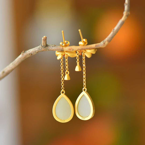 7700-6# Anting-anting Perak Sterling 925 Bertatahkan Giok Hetian Bentuk Tetesan Air Mata, Ukuran Giok 10*14 cm, termasuk ongkos kirim dan pajak.