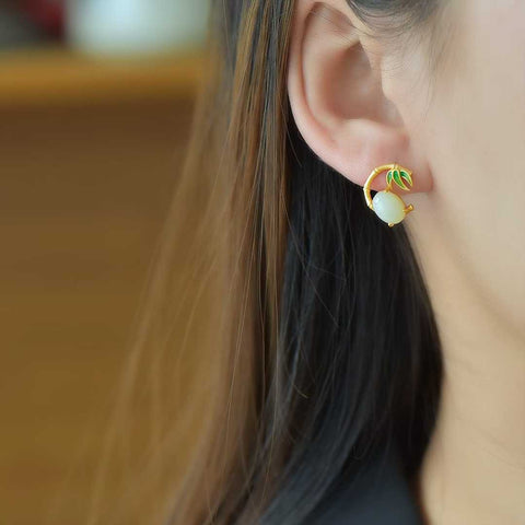 7653-6# Anting-anting karakter bambu perak sterling 925 bertatahkan batu giok Hetian cabochon, ukuran giok: 6*8 cm, desain sederhana, modis dan elegan, termasuk ongkos kirim dan pajak.