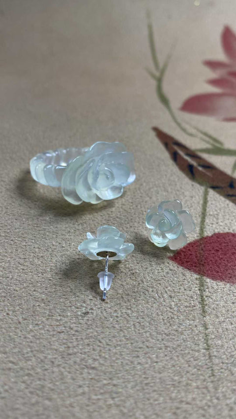 Kekayaan dan Kemakmuran Seumur Hidup: Set Perhiasan Giok Xiuyan Mewah, Cincin: 17,3 mm, Anting: 13,3 mm (Perak 925), termasuk ongkos kirim dan pajak.