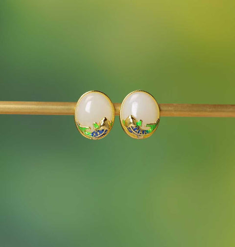 5215-2# Anting-anting koi cabochon giok Hetian bertatahkan perak sterling 925. Desain baru dan unik, penuh keberuntungan, kualitas giok yang bagus, ukuran giok: 8*10 cm. Termasuk ongkos kirim dan pajak.