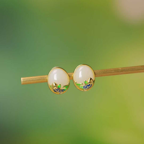 5215-2# Anting-anting koi cabochon giok Hetian bertatahkan perak sterling 925. Desain baru dan unik, penuh keberuntungan, kualitas giok yang bagus, ukuran giok: 8*10 cm. Termasuk ongkos kirim dan pajak.
