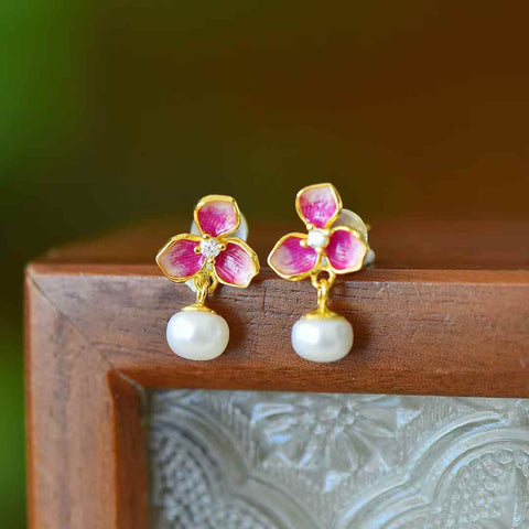 22135-2s925 Anting Enamel Mutiara Wisteria Perak Sterling (6*6) termasuk ongkos kirim dan pajak