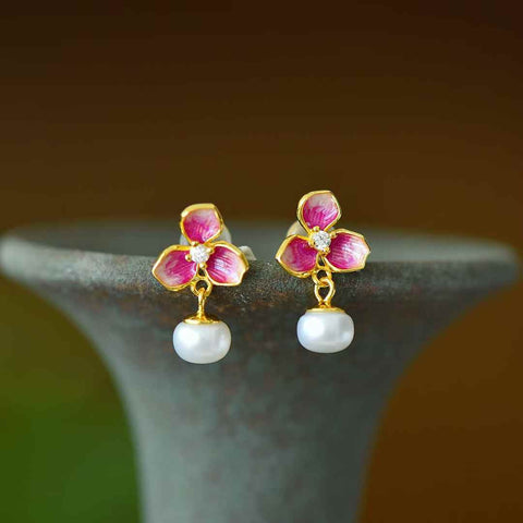 22135-2s925 Anting Enamel Mutiara Wisteria Perak Sterling (6*6) termasuk ongkos kirim dan pajak