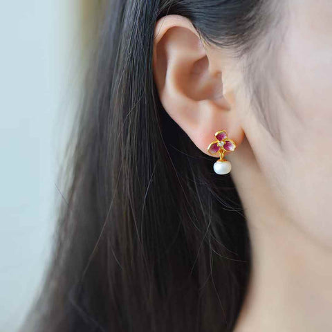 22135-2s925 Anting Enamel Mutiara Wisteria Perak Sterling (6*6) termasuk ongkos kirim dan pajak