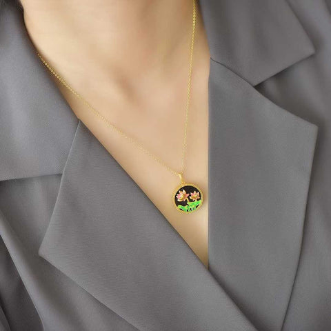 5614-6#, perak sterling 925 bertatahkan giok hitam Hetian, liontin enamel bunga lotus bulat dan pipih, desain baru dan unik, kualitas giok terbaik, termasuk ongkos kirim dan pajak.