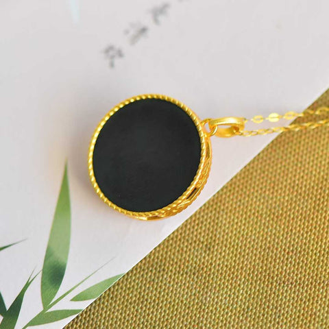 5614-6#, perak sterling 925 bertatahkan giok hitam Hetian, liontin enamel bunga lotus bulat dan pipih, desain baru dan unik, kualitas giok terbaik, termasuk ongkos kirim dan pajak.