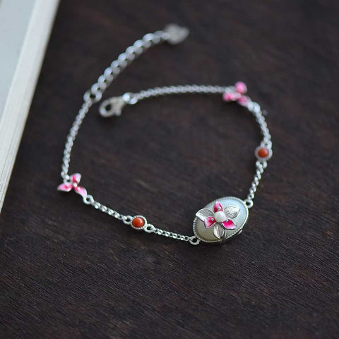 🌷8277#925 Gelang Magnolia Hetian Bertatahkan Enamel Perak, dengan giok yang hangat dan lembut, desain sederhana dan elegan, termasuk ongkos kirim dan pajak.