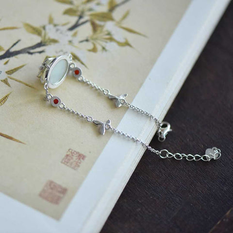 🌷8277#925 Gelang Magnolia Hetian Bertatahkan Enamel Perak, dengan giok yang hangat dan lembut, desain sederhana dan elegan, termasuk ongkos kirim dan pajak.
