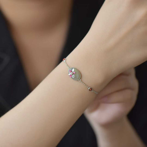 🌷8277#925 Gelang Magnolia Hetian Bertatahkan Enamel Perak, dengan giok yang hangat dan lembut, desain sederhana dan elegan, termasuk ongkos kirim dan pajak.