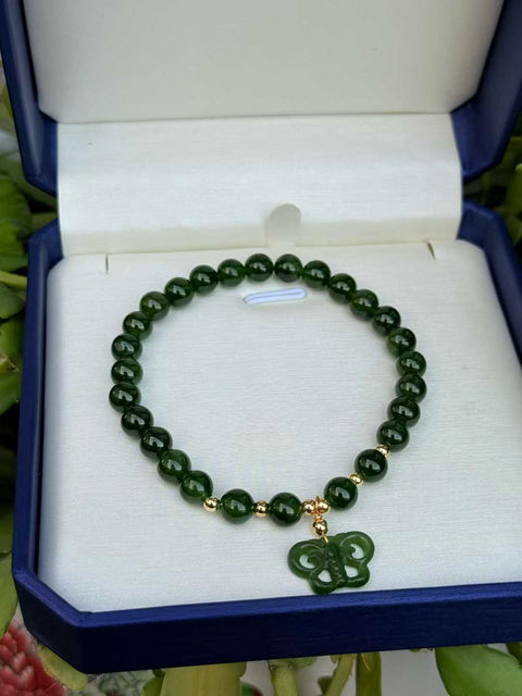 Gelang giok Hetian warna hijau bayam, ukiran kupu-kupu buatan tangan, melambangkan berkah yang melimpah. ~ Ukuran sekitar 6mm. Termasuk ongkos kirim dan pajak.