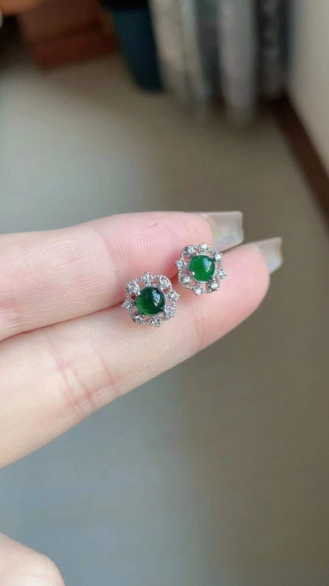 Anting-anting kancing giok alami, material tambang lama, dipasang pada perak 925, diameter 4,5 mm, termasuk ongkos kirim dan pajak.