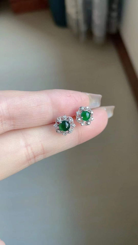 Anting-anting kancing giok alami, material tambang lama, dipasang pada perak 925, diameter 4,5 mm, termasuk ongkos kirim dan pajak.