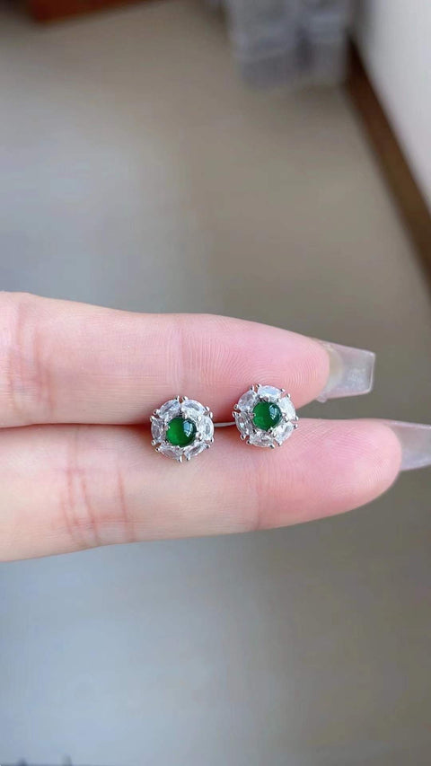 Anting-anting kancing giok alami, material tambang lama, dipasang pada perak 925, diameter 4,5 mm, termasuk ongkos kirim dan pajak.