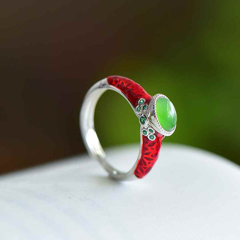 11507#925 Cincin Enamel Cabochon Giok Hetian Bertatahkan Perak💍 (Gioknya halus dan hangat saat disentuh; desainnya baru dan unik, segar dan elegan, enak dipandang. Ongkos kirim dan pajak sudah termasuk.)