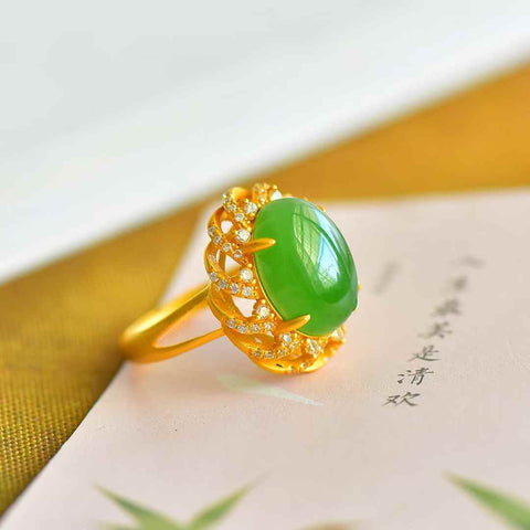11088-6# Cincin Perak Sterling 925 dengan Batu Giok Hetian Cabochon, Dikelilingi Bintang dan Bulan, Cincin Perak Polos 💍, termasuk ongkos kirim dan pajak.