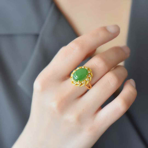 11088-6# Cincin Perak Sterling 925 dengan Batu Giok Hetian Cabochon, Dikelilingi Bintang dan Bulan, Cincin Perak Polos 💍, termasuk ongkos kirim dan pajak.