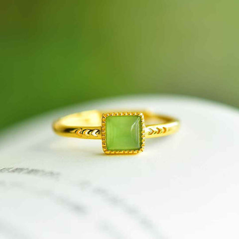 11514-1 Set Cincin Persegi Jasper Alami dari Perak 925 Ukuran 5 * 5mm Gaya Giok Halus Sudah termasuk pajak pengiriman.