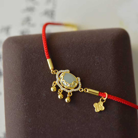6094-2s925 Gelang Zirkon Kunci Ruyi Giok Hetian Bertatahkan Perak, Giok Putih, Ukuran 7*9 (termasuk ongkos kirim dan pajak)